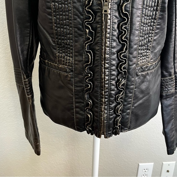 Big Chill Vintage Faux Black Leather With Bronze Distressed Jacket Size Medium - Picture 4 of 15